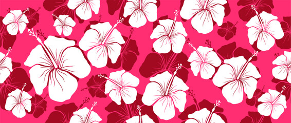 aloha hibiscus tropical flower hawaiian seamless pattern nature floral summer fabric Shirt wallpaper clothing abstract background © Yuliantart