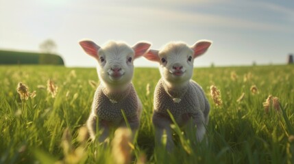 Fototapeta premium Two Cute Lambs in a Meadow