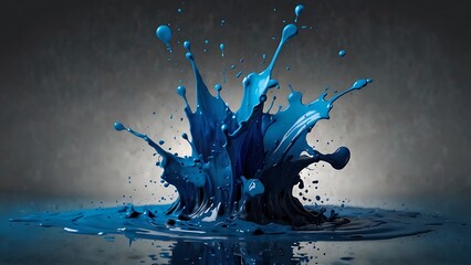 Close up photo of blue paint splash on the ground with black background