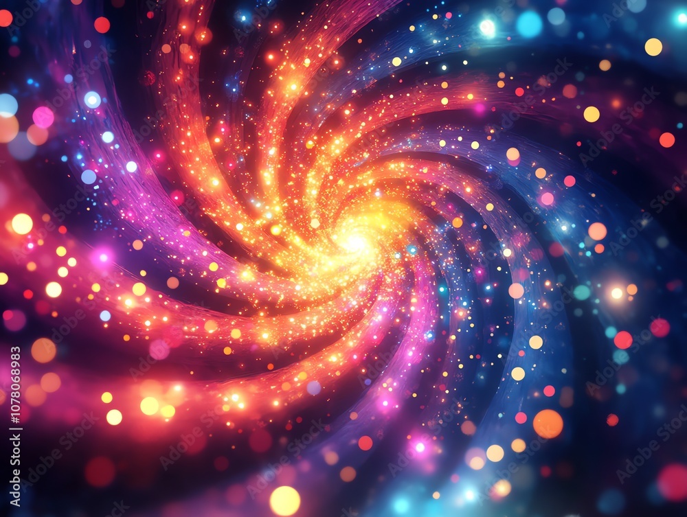 Poster A swirling abstract background with glowing lights and colors in a spiral pattern.