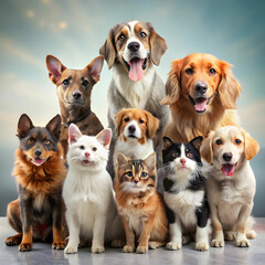 group of pets group of pet in front of a background