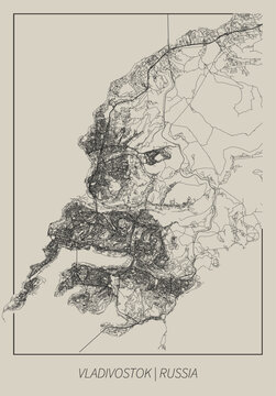 Vladivostok (Russia) street map outline for poster.