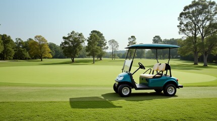 Golf Cart on a Beautiful Sunny Day at the Golf Course