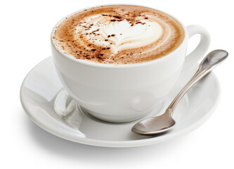 Creamy Cappuccino with Heart Latte Art on Transparent Background