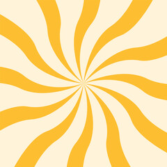 Candy color sunburst background. Swirl yellow orange cream sunbeams design wallpaper. Colorful spinning lines for template, banner, poster, flyer.