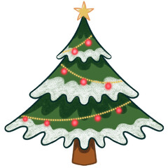 Hand drawn cute cartoon Christmas tree transparent background, elements christmas, graphic design