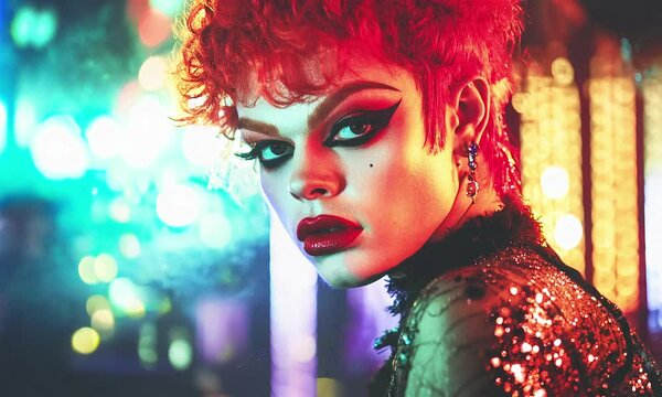 Gay in nightclub with fashion make up.