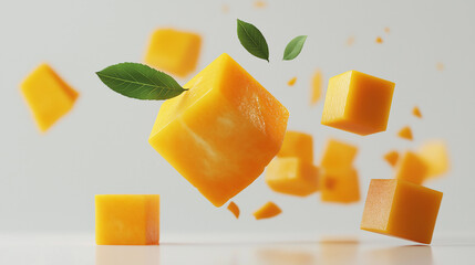 Falling Mango cube isolated on a white background