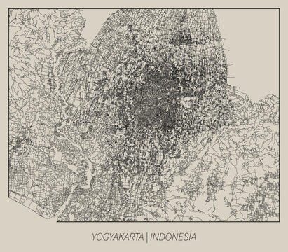 Yogyakarta (Indonesia) street map outline for poster.