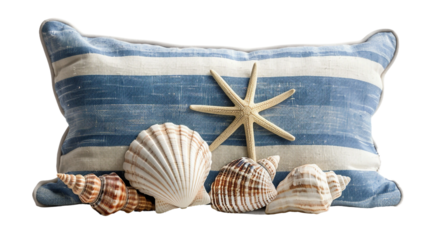 Seashell Adorned Pillow on white background