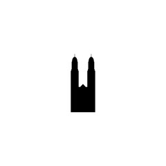Cathedral vector icon. Isolated small and minimalistic european church pictogram, logo, black and white contour