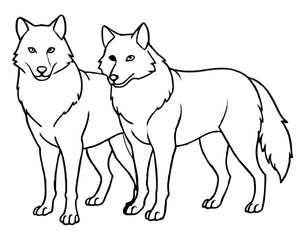 Two Wolves Coloring Page on White Background