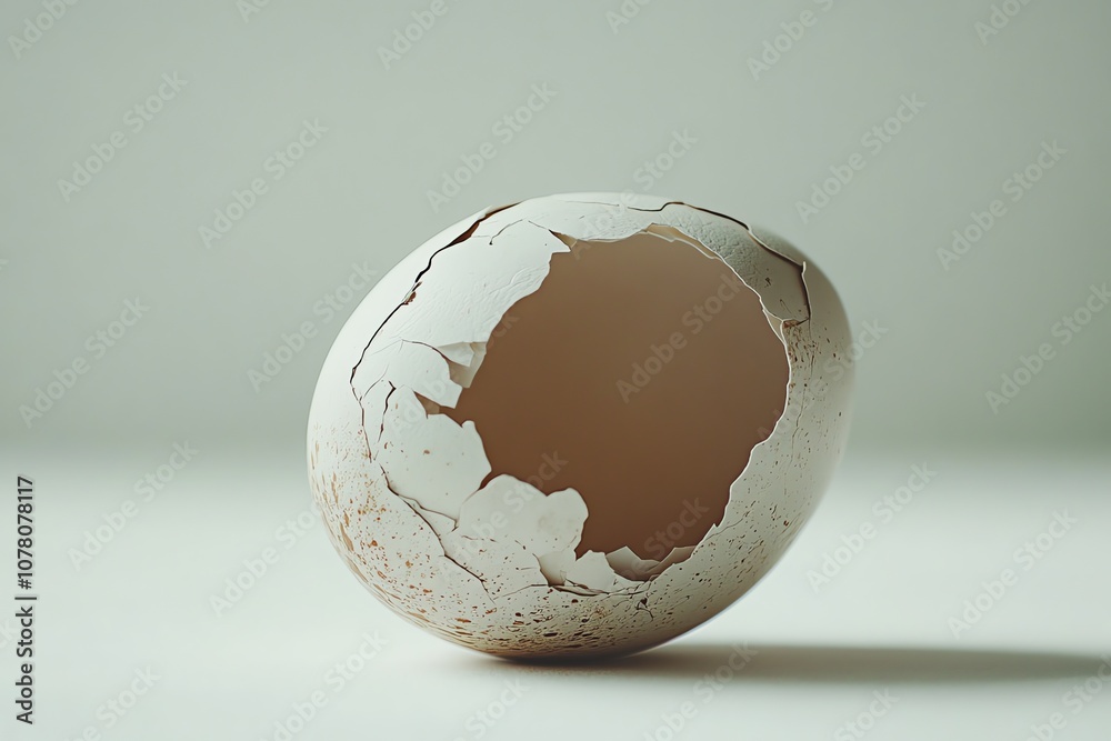 Aufkleber a white eggshell with a crack and a hole on a white background.