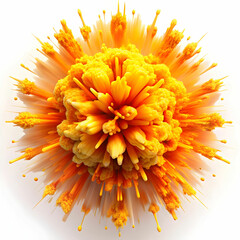 Fototapeta premium A vibrant 3D explosion in orange and yellow bursts dramatically against a white background.