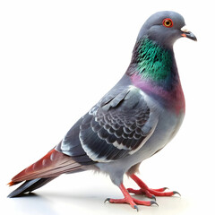 A detailed image of a pigeon stands out against a white background.