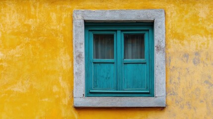 Blue Window in Yellow Wall