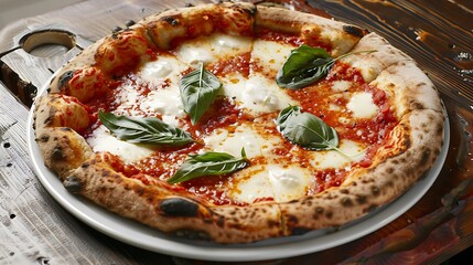 Neapolitan pizza topped with basil and cheese