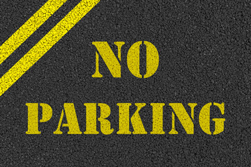 No parking sign on asphalt road.