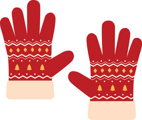 Red winter glove decorated with christmas patterns vector illustration