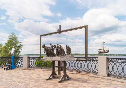 Russia, Samara - July 9, 2024: Composition "Barge Haulers on the Volga" (Burlaki na Volge). The sculpture was unveiled in honor of the 170th anniversary of the birth of Russian artist Ilya Repin.
