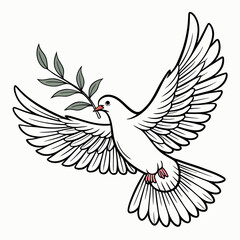 White Dove with Olive Branch, Symbolizing Peace Vector Illustration.