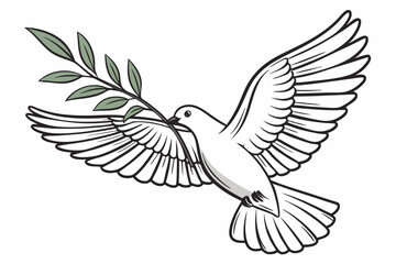 White Dove with Olive Branch, Symbolizing Peace Vector Illustration.