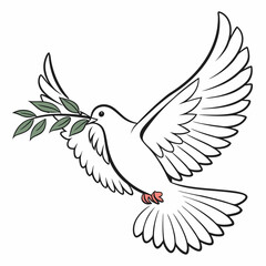 White Dove with Olive Branch, Symbolizing Peace Vector Illustration.