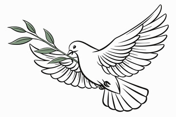 White Dove with Olive Branch, Symbolizing Peace Vector Illustration.