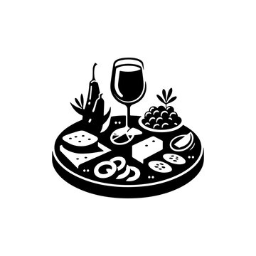 black food platter with wine glass clip art preview