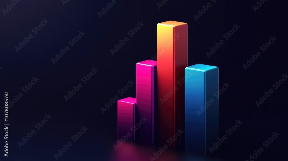 Poster colorful 3d bar graph displaying data trends with gradient effect set against a dark background for 