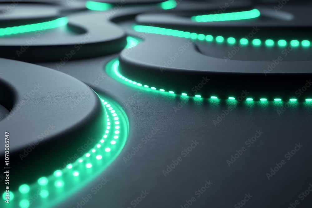 Poster Abstract background with green glowing lines on a white surface.