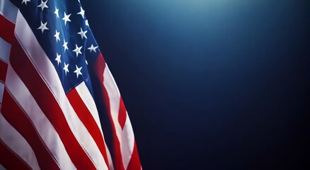 The American flag gracefully waves against a deep blue background, symbolizing patriotism and national pride with its iconic red, white, and blue colors.