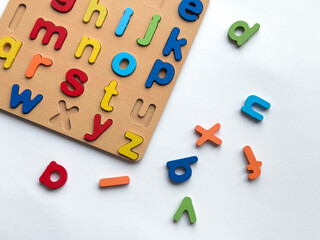 Colorful wooden alphabet puzzle board for early education and fun learning