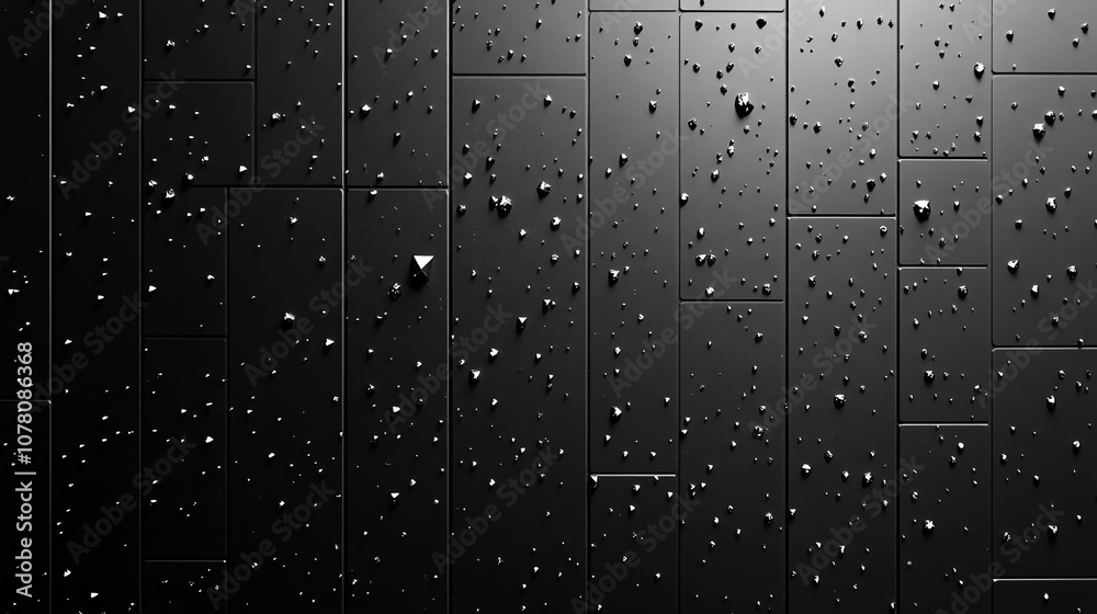 Poster abstract black background with textured surface and water droplets.