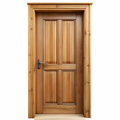 A rustic wood door isolated on a white background, showcasing its natural grain and texture.