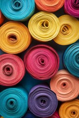 Vibrant Colorful Rolled Paper Forming an Abstract Textured Pattern