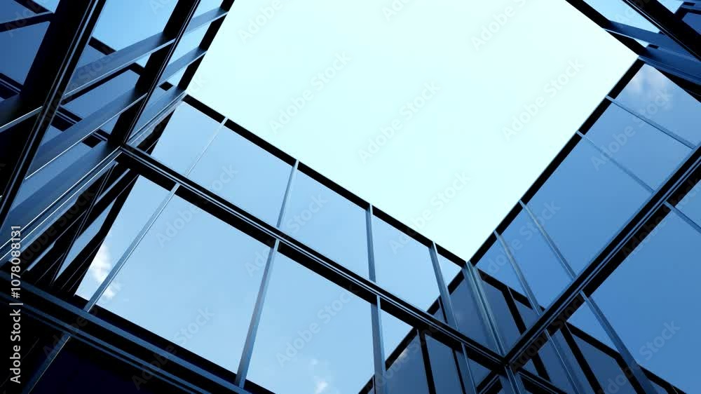 Poster 3d rendering of modern architecture, skyscraper corporate office building with glass window