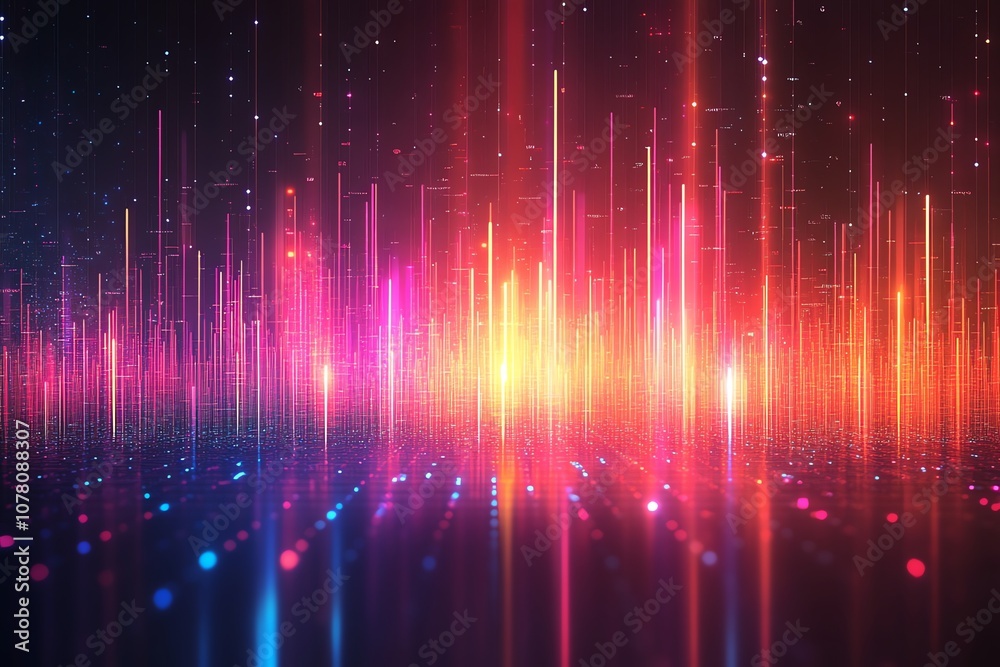 Poster Abstract digital background with glowing lines and particles.
