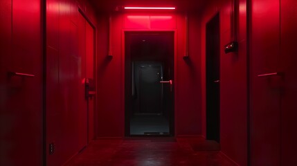 Red Hallway with Doorway - Minimalist Interior Design