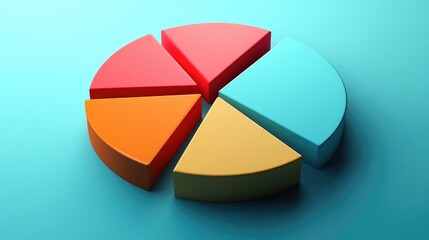 Fototapeta premium Colorful Three-Dimensional Pie Chart Segments Displaying Data Visualization Concept in Modern and Minimalistic Design