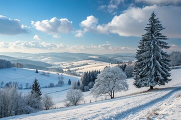 Obraz premium Winter Landscape with Snow and Trees
