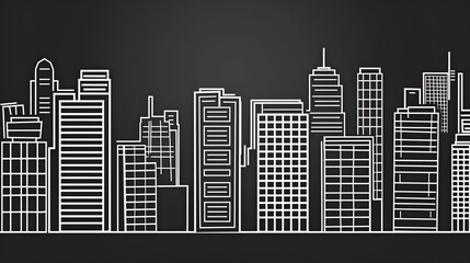 Fototapeta premium Black and White Urban Building Outline - a minimalist and striking visual. The monochromatic drawing highlights the architectural elegance and outlines the urban landscape in a bold manner.