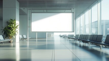 Airport Interior with Blank Billboard