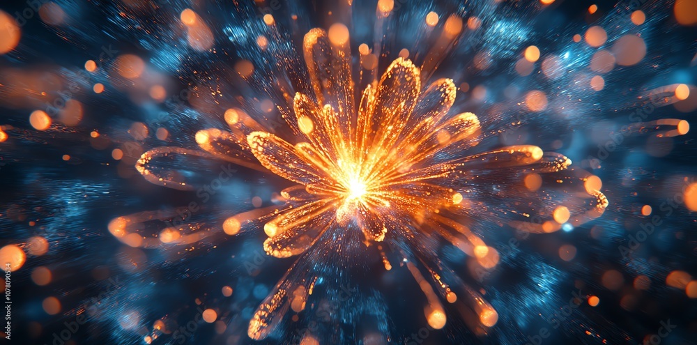Poster Abstract glowing flower with sparkling lights and bokeh effect.