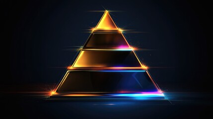 Abstract Golden Triangle Structure with Glowing Effects and Colorful Reflections on Dark Background Ideal for Modern Design Projects and Artistic Presentations