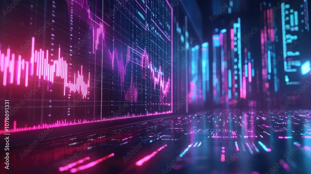 Poster abstract data visualization with colorful digital charts and graphs set in a futuristic environment 