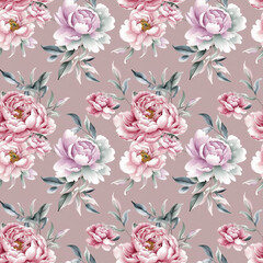 Seamless peony flower pattern, soft pink colors, elegant design for wallpaper, fabric, packaging, and merchandise