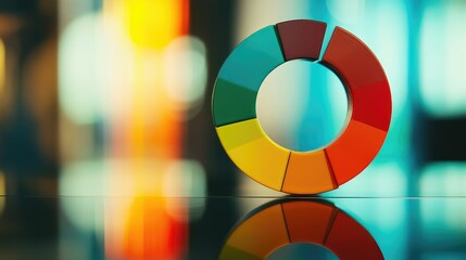 Fototapeta premium Colorful Circular Shapes Displaying Vibrant Hues and Glossy Reflection on Surface with Blurred Background for Creative and Artistic Concepts