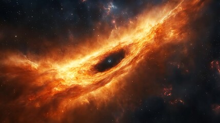 A stunning cosmic scene featuring a swirling nebula around a black hole, showcasing the beauty of space.