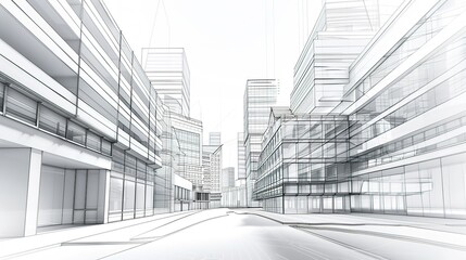 Obraz premium Black and White Urban Building Outline - a minimalist and striking visual. The monochromatic drawing highlights the architectural elegance and outlines the urban landscape in a bold manner.